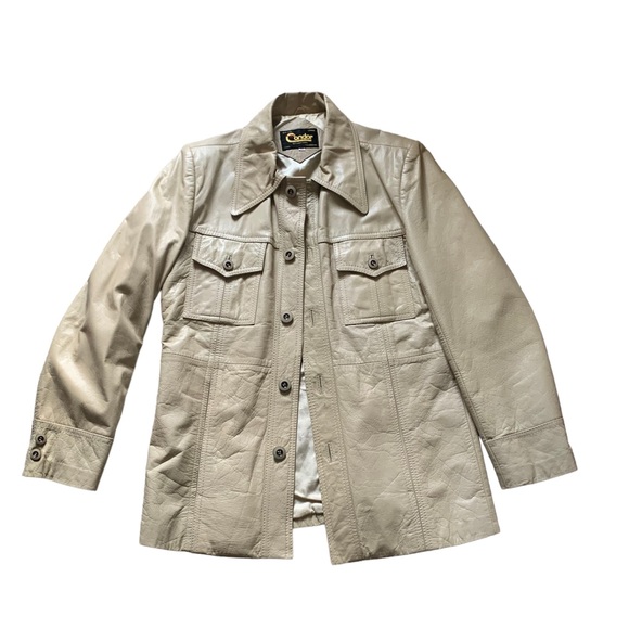 Vintage 1970's Cream Real Leather Jacket Sz 40 Med Unisex - Picture 6 of 8